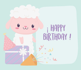 Canvas Print - happy birthday sheep gift hat confetti party celebration decoration card