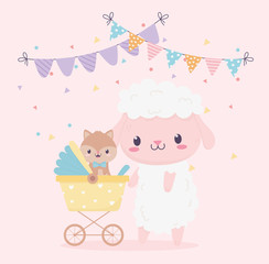 Poster - baby shower sheep with squirrel in cartoon decoration