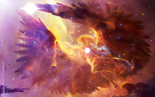 Abstract 3d rendering illustration of an ancient egyptian powerful god with wing Tableau sur Toile
