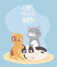 Cats Make Me Happy, Differents Cat In Carpet Cartoon