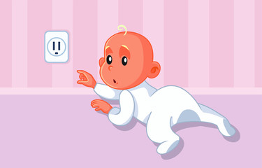 Baby Reaching for Uncovered Dangerous Electrical Outlet