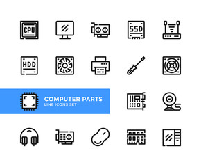 Poster - computer parts vector line icons. simple set of outline symbols, graphic design elements. pixel perf