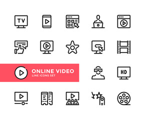 Poster - Online video vector line icons. Simple set of outline symbols, graphic design elements. Pixel Perfect