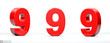 © wesleyyaya - Number 9  of red color in 3 positions. 3d Render illustration at different angles: Front, right side, left side. White background, isolated.