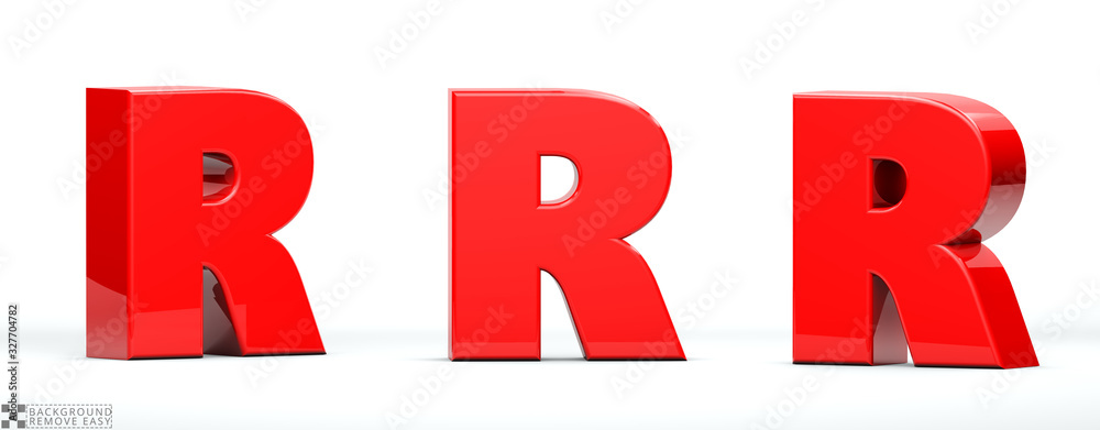 Letter R of red color in 3 positions. 3d Render illustration at ...