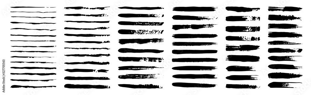 set of grunge black paint, ink brush strokes. brush collection isolated on white background. Trendy brush stroke for black ink paint,grunge backdrop, dirt banner,watercolor design and dirty texture. - obrazy, fototapety, plakaty 