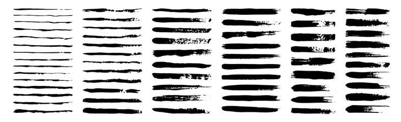 set of grunge black paint, ink brush strokes. brush collection isolated on white background. trendy 