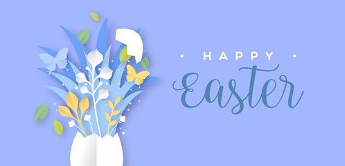 Wall Mural - Happy easter paper cut egg spring holiday card