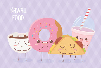 Canvas Print - donut chocolate cup donut taco smoothie kawaii food cartoon character design