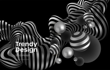 Sticker - Abstract background with realistic blackand silver bubblesdynamic 3d spheres. Modern trendy banner or poster design. Vector illustration