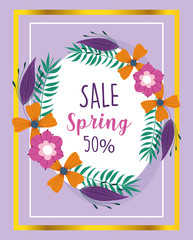 Poster - spring sale, clearance event offer wreath flowers nature banner