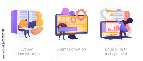 Fotografía Server maintenance, web design development, business organization icons set