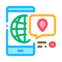 Poster - Smartphone World Gps Map Icon Thin Line Vector. Phone Application With Electronic Map, Quote Frame With Mark Color Symbol Illustration