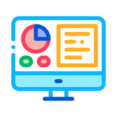 Poster - Analytics On Computer Screen Icon Thin Line Vector. Statistician Report On Computer Display With Infographic Color Symbol Illustration