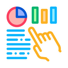 Poster - Statistician Assistant Hand Icon Thin Line Vector. Manager Hand Gesture Pointing On Statistic Infographic Color Symbol Illustration
