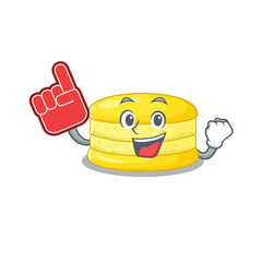 Sticker - A picture of lemon macaron mascot cartoon design holding a Foam finger