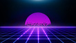 © NotjungCG - Retro cyberpunk style 80s Sci-Fi Background Futuristic with laser grid landscape. Digital cyber surface style of the 1980`s. 3D illustration