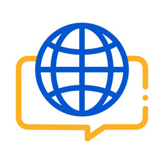 Poster - Earth Globe In Quote Frame Icon Thin Line Vector. Worldwide International Different Languages Speaking Color Symbol Illustration