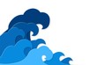 © YummyBuum - Paper splash. Curly splashes of blue water sea waves paper cut design, ocean storm tsunami in japanese origami style vector concept