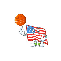 Canvas Print - a strong USA flag cartoon character with a basketball