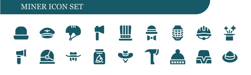 Poster - Modern Simple Set of miner Vector filled Icons