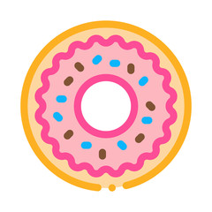 Sticker - Donut Delicious Baked Snack Icon Thin Line Vector. Donut Glazed Chocolate Or Cream And Candy Sprinkle Color Symbol Illustration