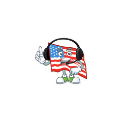 Sticker - Sweet USA flag cartoon character design speaking on a headphone