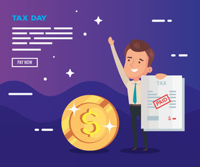 Poster - tax day poster with businessman and icons vector illustration design