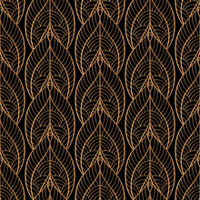 Peacock Feathers Floral Royal Pattern Seamless. Gold Black Luxury Background Vector. Filigree Design For Christmas Wrapping Paper, Beauty Spa, New Year Wallpaper, Birthday Gift, Wedding Party.