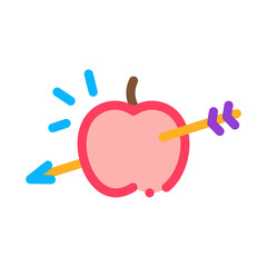 Sticker - Apple Pierced Archery Arrow Icon Thin Line Vector. Fruit Food Dessert Precision Hit By Arrow Color Symbol Illustration