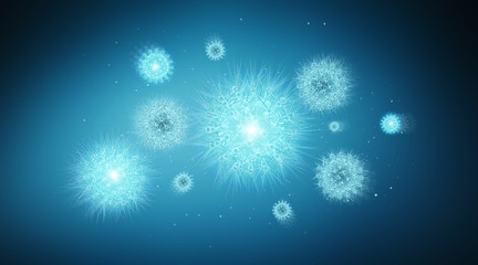 Poster - Holographic microscopic close-up projection on blue background 3D rendering