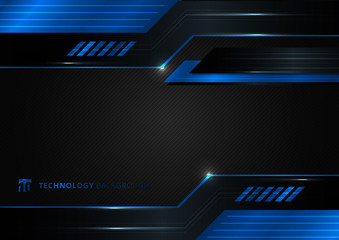 Abstract technology geometric blue and black color shiny motion background.