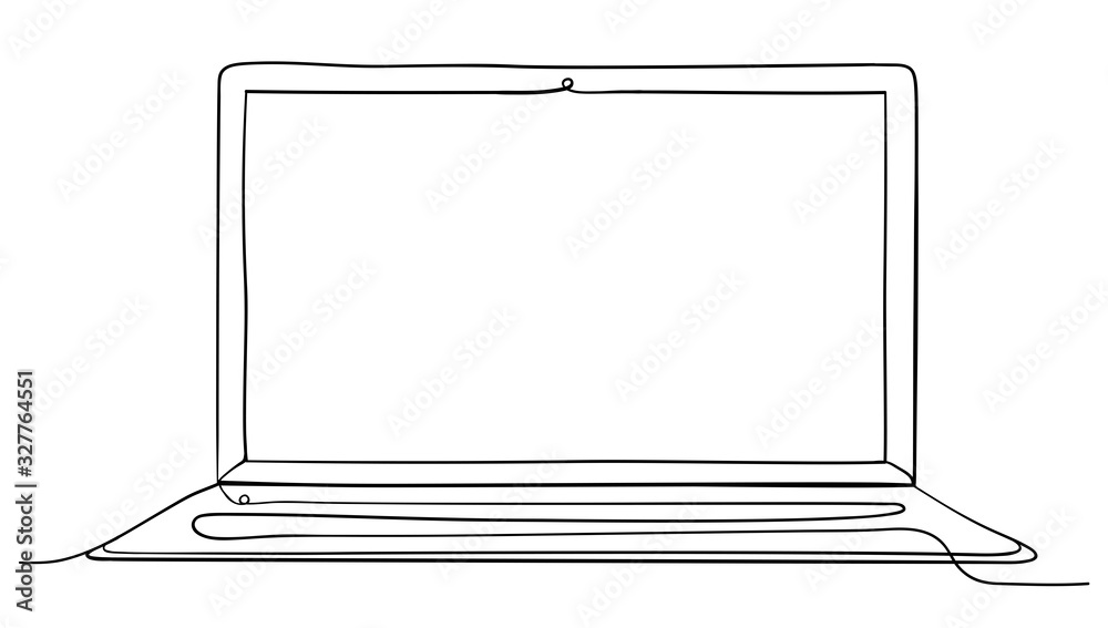 Laptop Computer Hand Drawn Continuous Line Art Vector Illustration ...