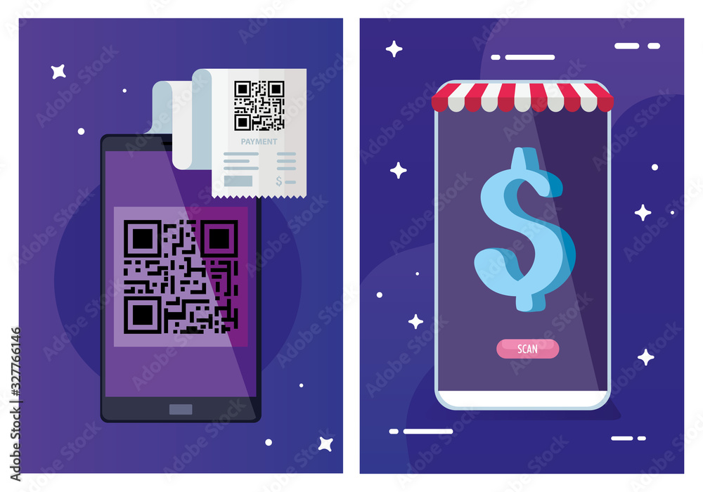 qr code paper and smartphones design of technology scan information ...