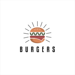 Wall Mural - burger logo design vector template, Fast food logo,  badge flat modern minimal design illustration.