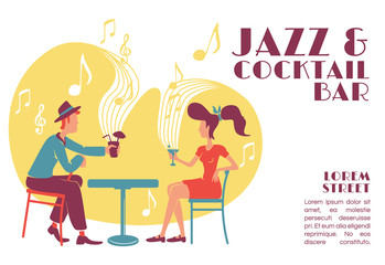 jazz and cocktail bar banner flat vector template. retro cafe. 50s style party invitation. brochure,