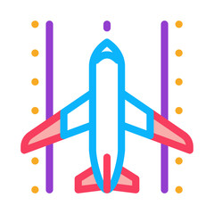 Poster - Airplane On Runway Airport Icon Thin Line Vector. Airplane On Road For Landing Concept Linear Pictogram. Air Transport Aircraft Color Symbol Illustration