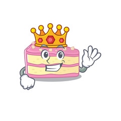 Poster - A cartoon mascot design of strawberry slice cake performed as a King on the stage