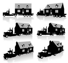 House Transport Trucks, Silhouettes With Isolated Details.