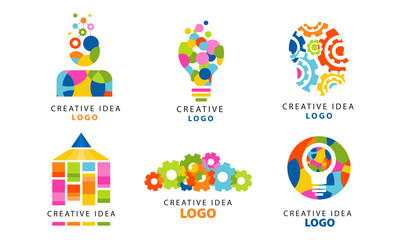 Canvas Print - Creative Idea Logo Templates Collection, Digital Learning, Modern Technology Business, Science Colorful Badges Vector Illustration