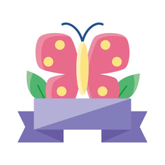 Sticker - butterfly with ribbon decoration on white background