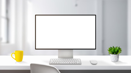 Aufkleber - Modern computer display mockup on work desk with thin edges. Professional designer studio concept
