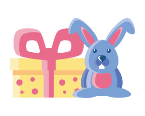 Wall Mural - cute rabbit with an gift box on white background