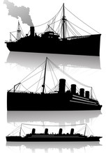 Silhouettes Of A Steam Cargo And A Steam Cruise Ship