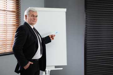 Sticker - Senior business trainer near flip chart in office