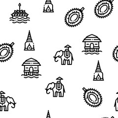 Sticker - Thailand National Seamless Pattern Vector Thin Line. Illustrations