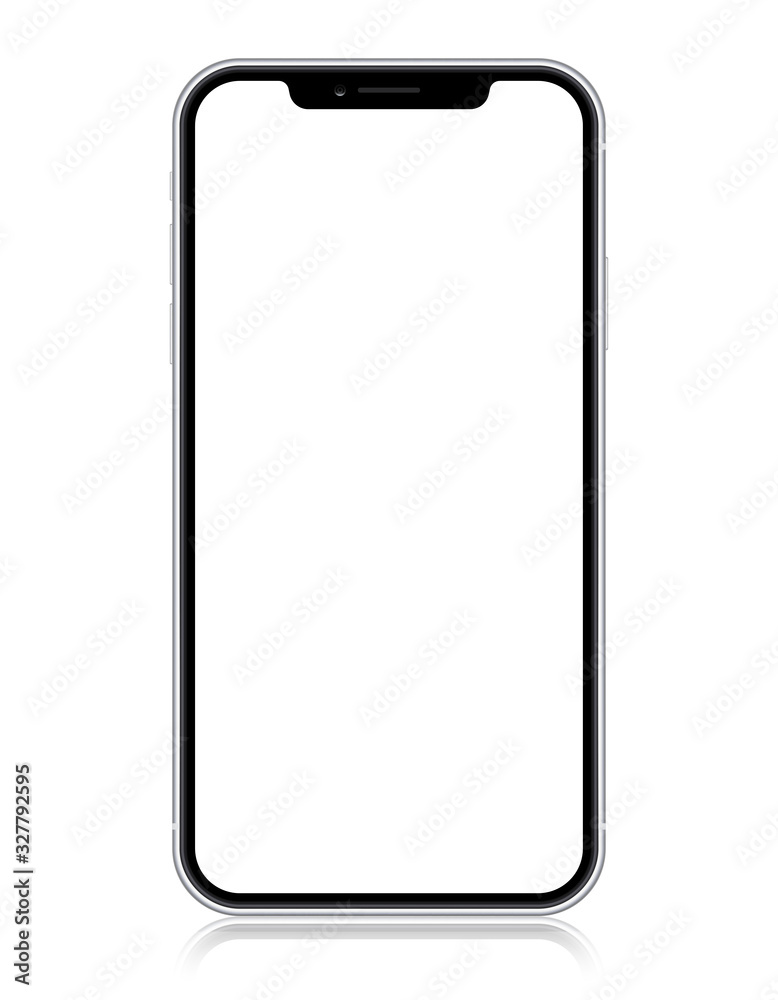Smartphone copy iphone X, XS, iphone 10,  with blank screen isolated on white background.  Vector eps10 illustration - obrazy, fototapety, plakaty 