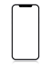 Smartphone Copy Iphone X, XS, Iphone 10,  With Blank Screen Isolated On White Background.  Vector Eps10 Illustration