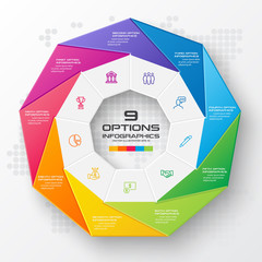 Poster - Nonagon infographic,Colorful template with 9 options,Vector illustration.