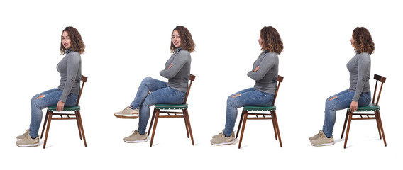 Wall Mural - collage of a woman sitting on a chair in white background, profile